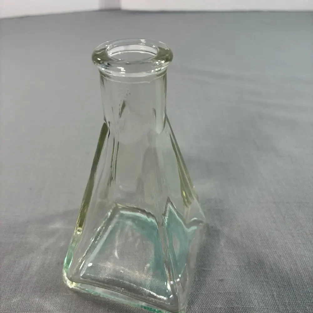 Vintage Clear Glass Bud Vase Square Pyramid Base Mid Century Modern 5 Inch Tall
